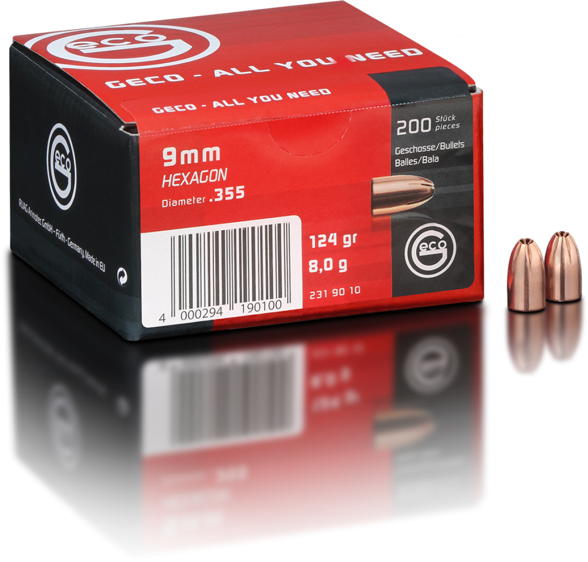 Geco 9mm .355" 124Grain Hexagon